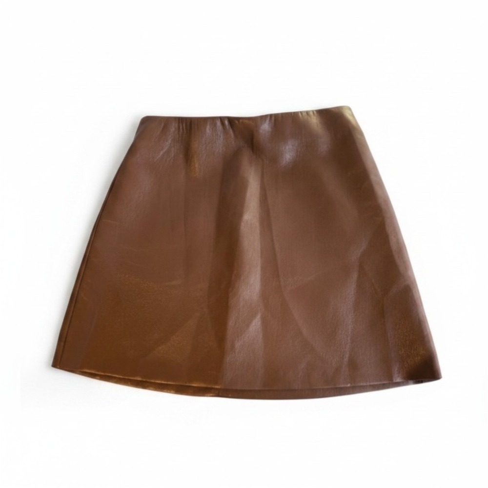 Wilfred Aritzia Brown Faux Leather Mini Skirt A-Line Casual Party 2